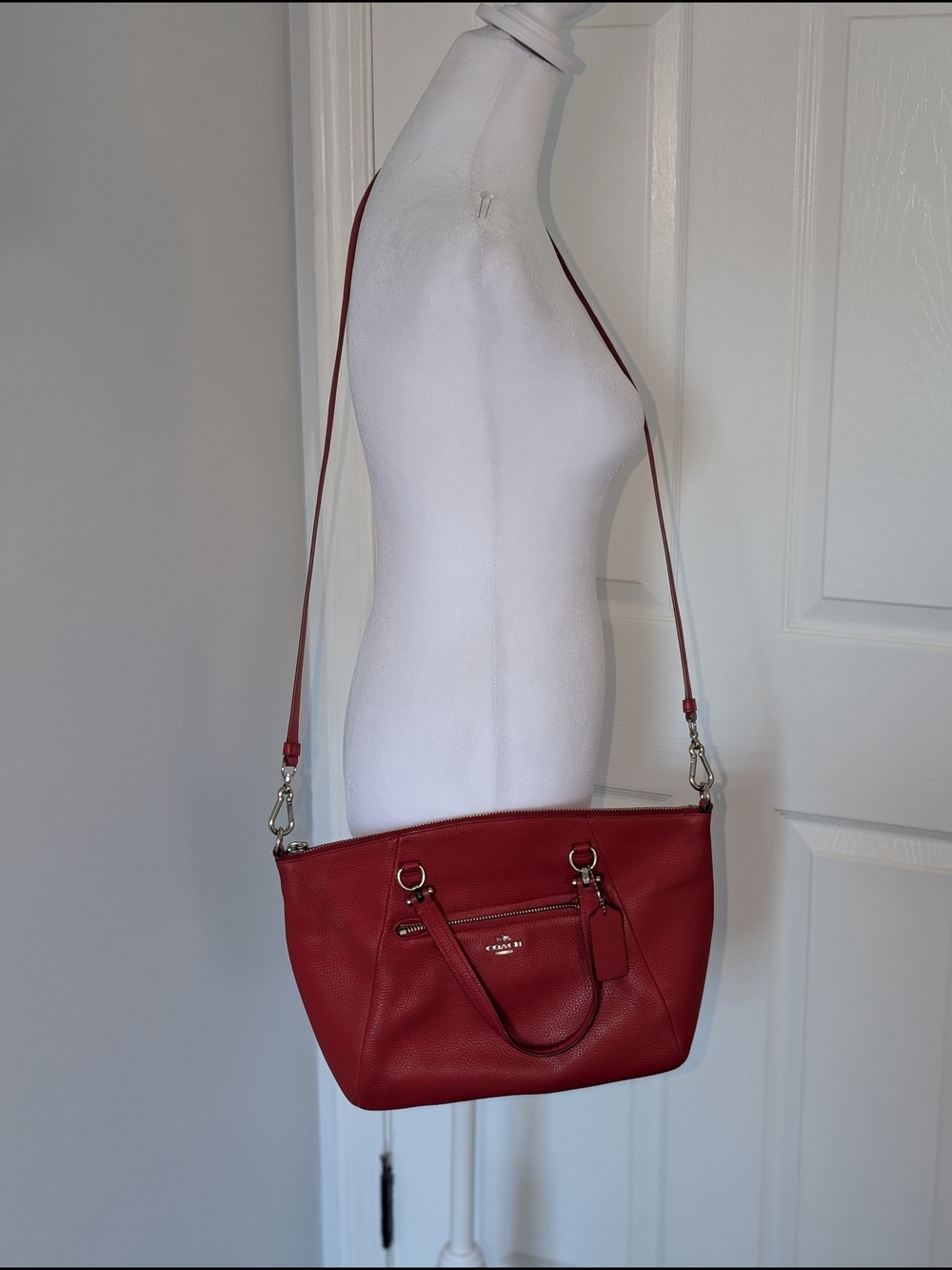 Coach Prairie 2-Way Cherry Red Pebbled Leather Handbag - Picture 3 of 15